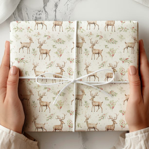 Papier Cadeau Aquarelle Cerf Végétation hivernale