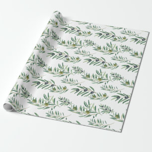 Papier Cadeau Aquarelle Chic Campagnard Français Motif Olive Ver