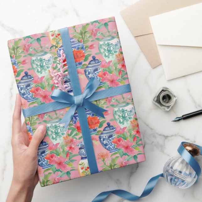 Papier Cadeau Aquarelle Chinoiserie Floral Ginger Jars (Cadeaux)