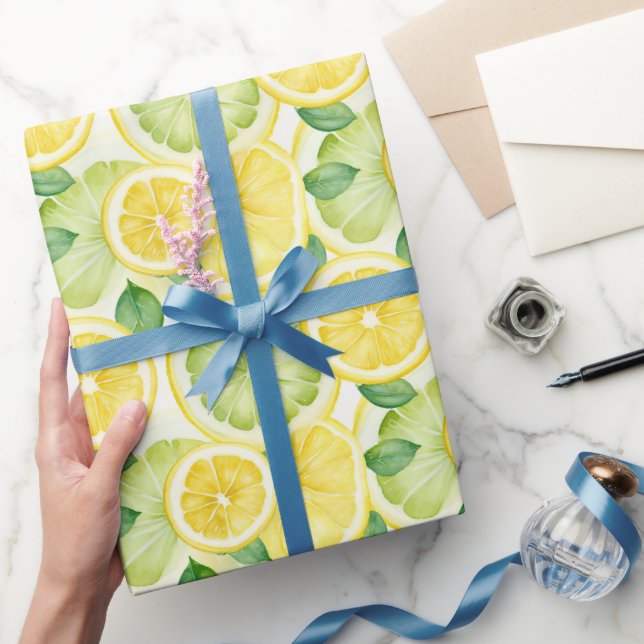 Papier Cadeau Aquarelle Citron Vert Jaune (Cadeaux)
