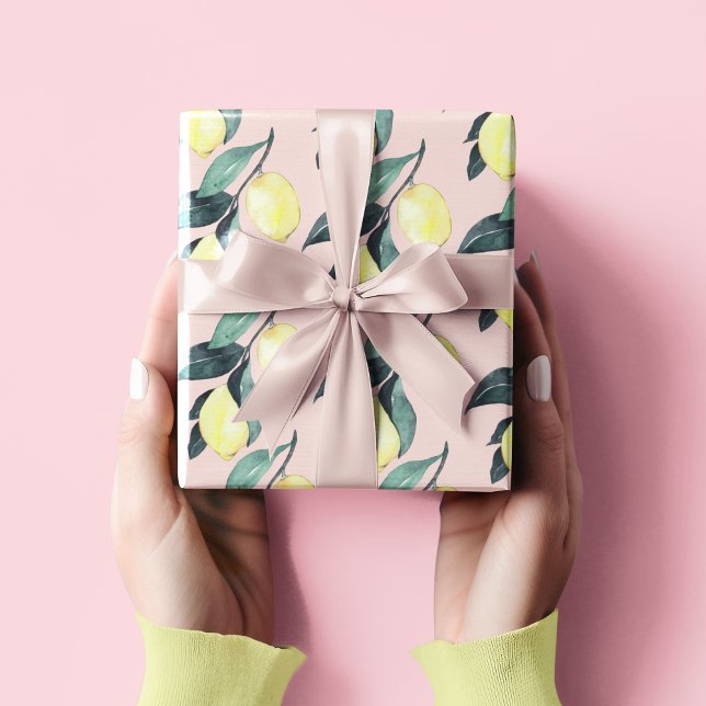 Papier Cadeau Aquarelle Citrons et Feuilles Motif jaune sans cou (Créateur téléchargé)