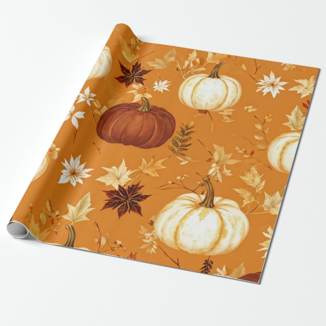 Papier Cadeau Aquarelle citrouille Automne et Automne Thanksgivi (Déroulé)