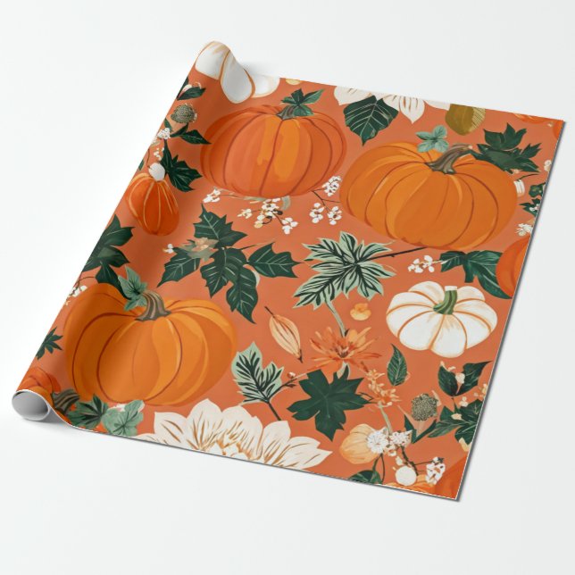 Papier Cadeau Aquarelle citrouille Automne et Automne Thanksgivi (Déroulé)