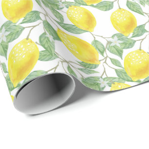 Papier Cadeau Aquarelle claire Citrons Citrus Verdure été
