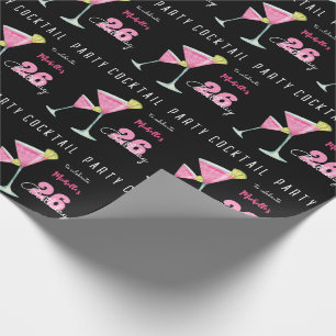 Papier Cadeau Aquarelle Cocktail fête d'anniversaire noir