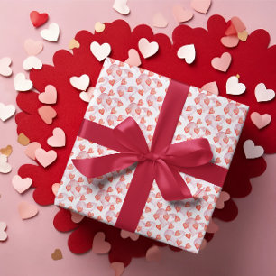 Papier Cadeau Aquarelle Coeurs rouges Motif Saint Valentin