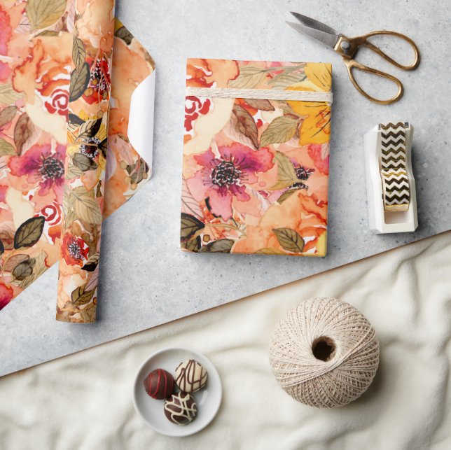 Papier Cadeau Aquarelle Collage floral d'automne (Artisanat)