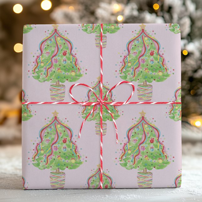 Papier Cadeau Aquarelle colorée Confetti arbres de Noël (Créateur téléchargé)