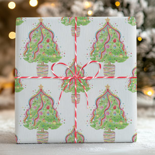 Papier Cadeau Aquarelle colorée Confetti arbres de Noël