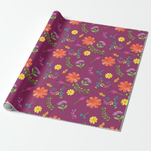 Papier Cadeau Aquarelle colorée Fleurs de Fiesta mexicaines