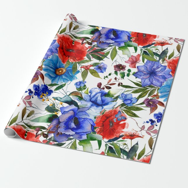 Papier Cadeau Aquarelle colorée Floral (Déroulé)