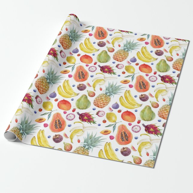 Papier Cadeau Aquarelle colorée Fruits Motif (Déroulé)