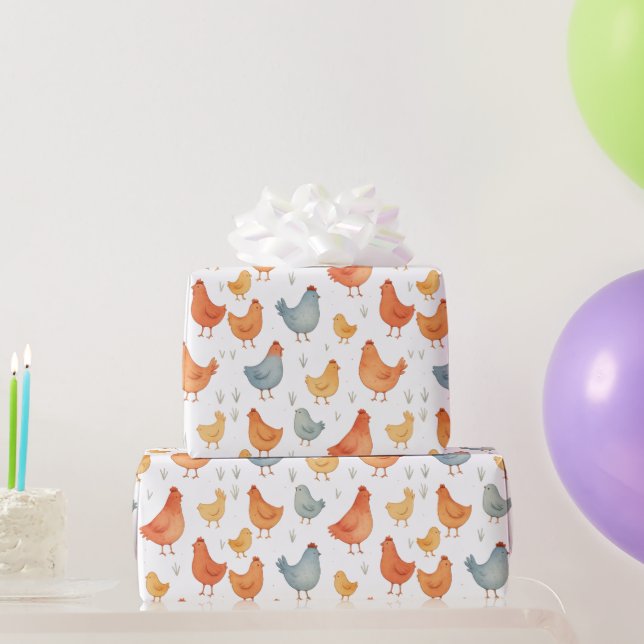 Papier Cadeau Aquarelle colorée Poulet Agritourisme Whimsy (Cadeaux de fête)