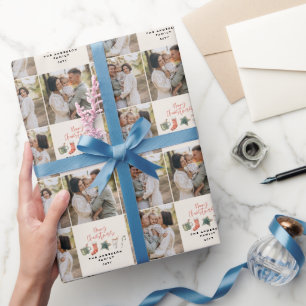 Papier Cadeau Aquarelle cookie de Noël multi photo rustique