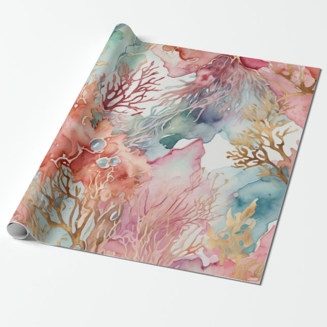 Papier Cadeau Aquarelle Coral luxueux (Déroulé)