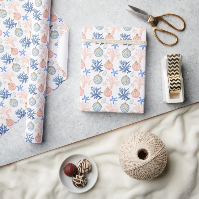 Papier Cadeau Aquarelle Côtière Balnéaire Coques de Noël (Artisanat)