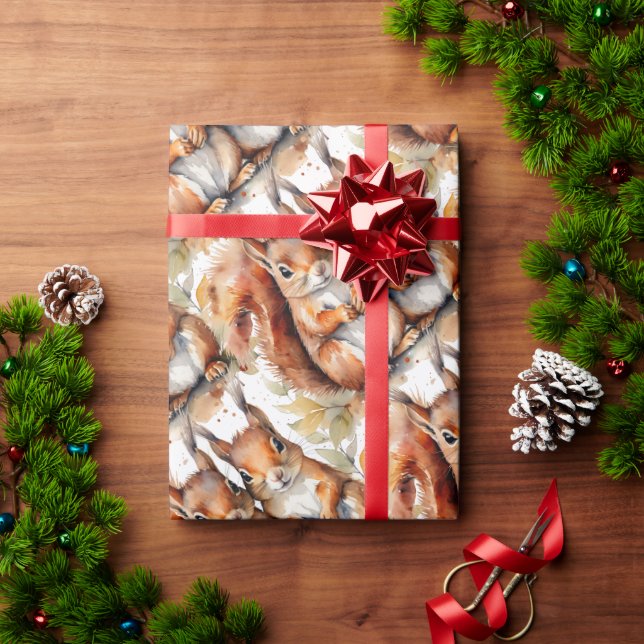 Papier Cadeau Aquarelle Cute Écureuil Animal Nature (Cadeau de vacances)