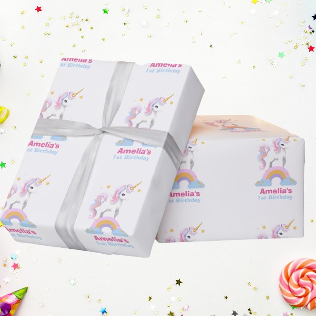 Papier Cadeau Aquarelle Cute personnalisée Rainbow Unicorn (Créateur téléchargé)
