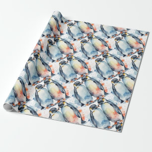Papier Cadeau Aquarelle Cute Pingouin Animaux Nature
