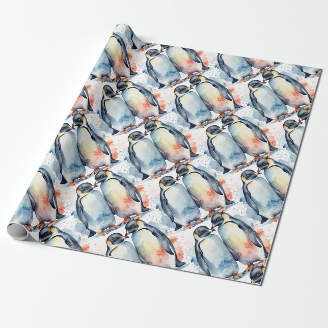 Papier Cadeau Aquarelle Cute Pingouin Animaux Nature (Déroulé)