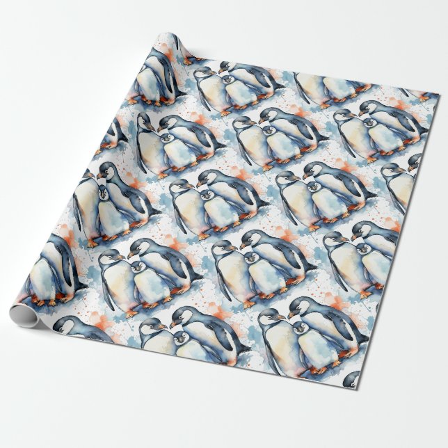 Papier Cadeau Aquarelle Cute Pingouin Animaux Nature (Déroulé)