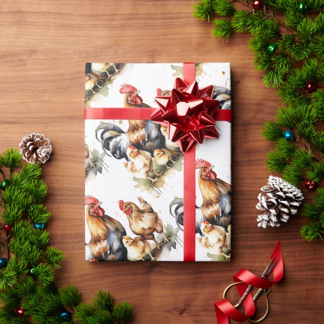 Papier Cadeau Aquarelle Cute Poulets Oiseau Animal Nature Art (Cadeau de vacances)