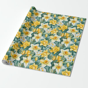 Papier Cadeau Aquarelle Daffodiles Enveloppement Papier Rouleau