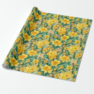 Papier Cadeau Aquarelle Daffodiles Enveloppement Papier Rouleau