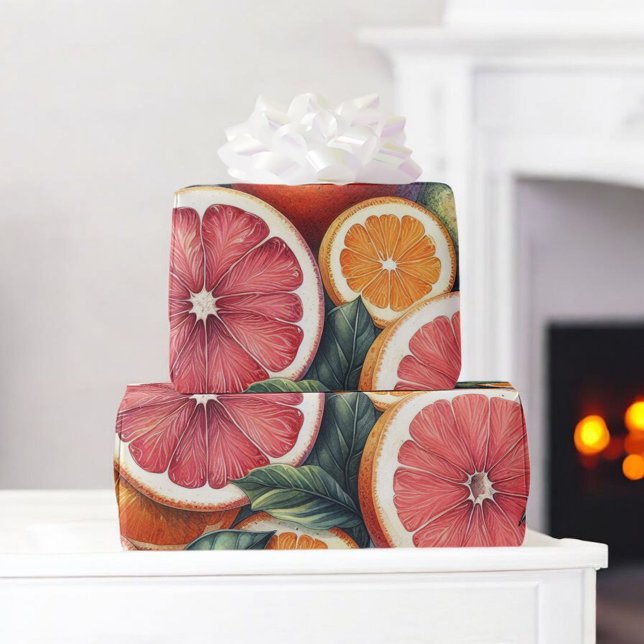 Papier Cadeau Aquarelle d'agrumes Orange Fruit Botanique Été (Créateur téléchargé)
