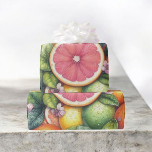 Papier Cadeau Aquarelle d'agrumes Orange Fruit Botanique Été