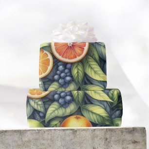 Papier Cadeau Aquarelle d'agrumes Orange Fruit Botanique Été
