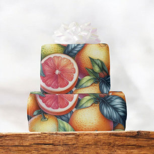 Papier Cadeau Aquarelle d'agrumes Orange Fruit Botanique Été