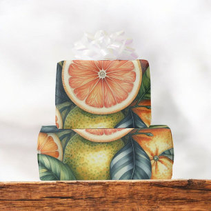 Papier Cadeau Aquarelle d'agrumes Orange Fruit Botanique Été