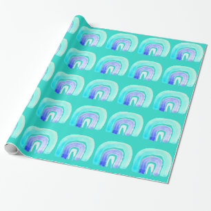 Papier Cadeau Aquarelle d'amour bleu arc-en-ciel