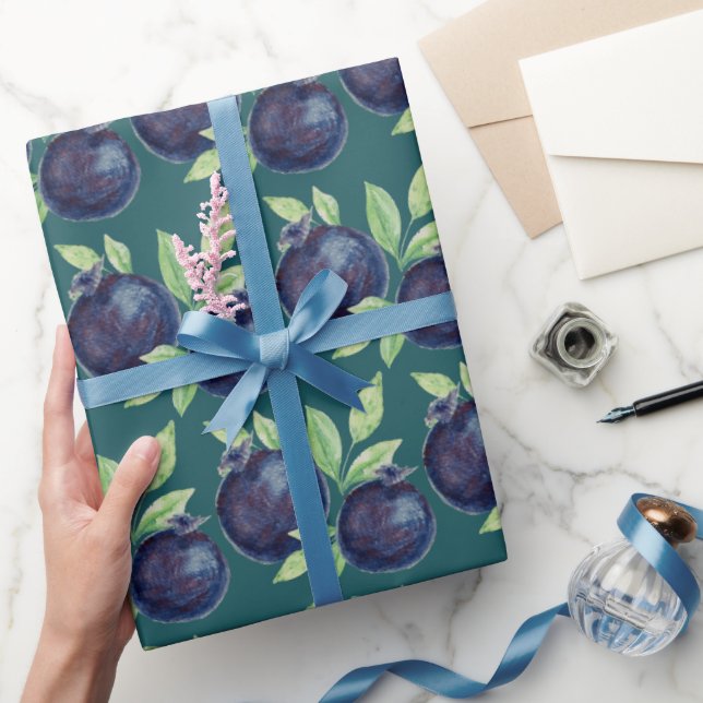 Papier Cadeau Aquarelle de bleuets violets peinte à la main (Cadeaux)