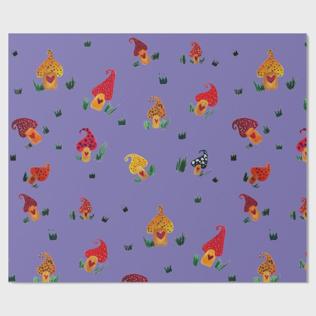 Papier Cadeau Aquarelle de champignons Papier d'enveloppement (Plat)