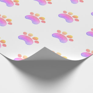 Papier Cadeau Aquarelle de chat Empreintes de pattes pourpresEmp