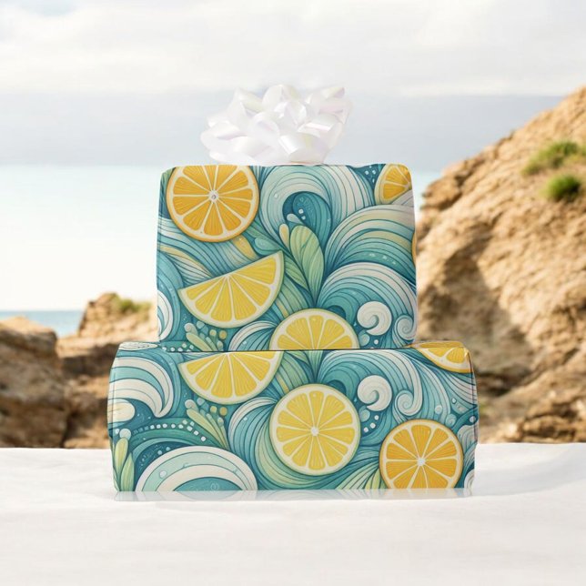 Papier Cadeau Aquarelle de citron Citrus été printemps Botanique (Créateur téléchargé)