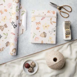 Papier Cadeau Aquarelle de crème Animaux de bois