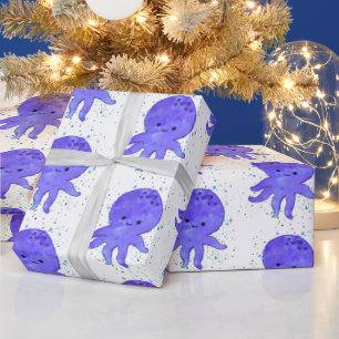 Papier Cadeau Aquarelle de dessin bleu octopus