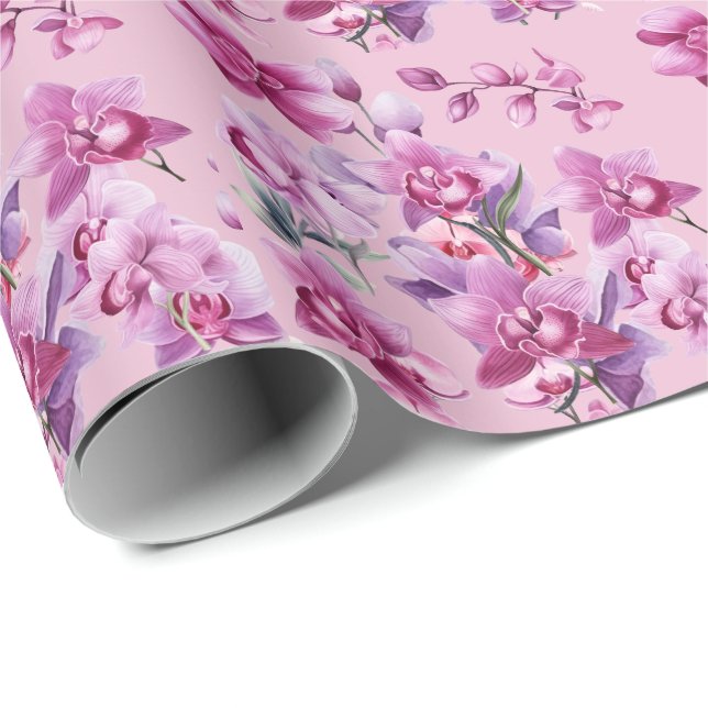 Papier Cadeau Aquarelle de fleur d'orchidée pourpre (Coin rond)
