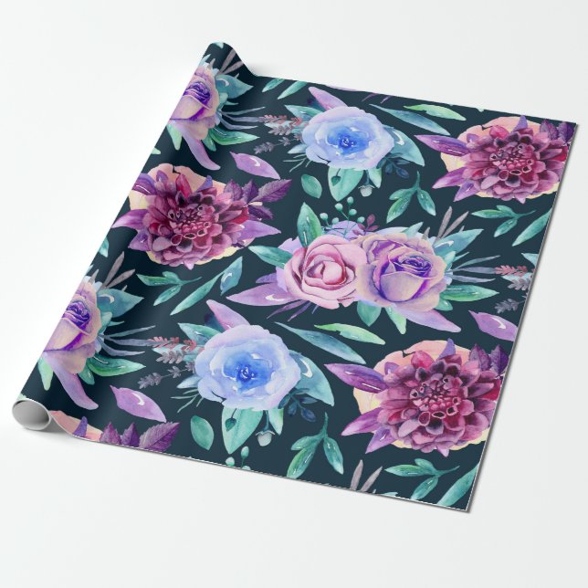 Papier Cadeau Aquarelle de fleurs de saumons. Modèle floral pour (Déroulé)