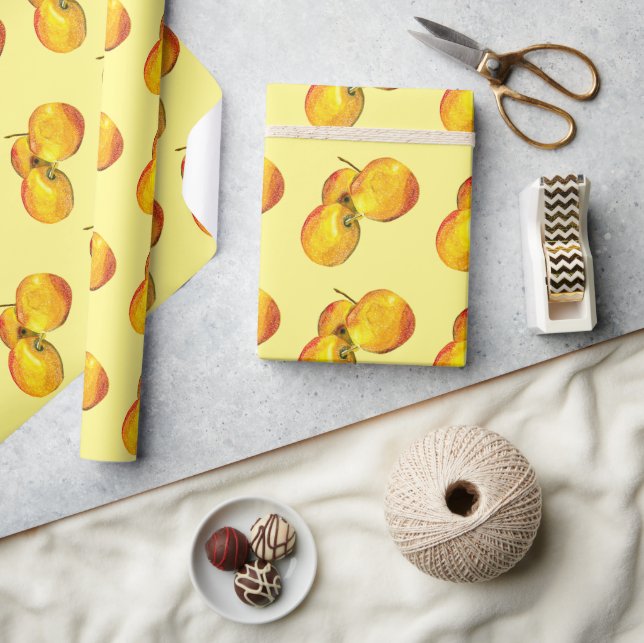 Papier Cadeau Aquarelle de fruit jaune perruque (Artisanat)