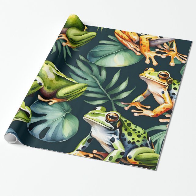 Papier Cadeau Aquarelle de grenouilles (Déroulé)