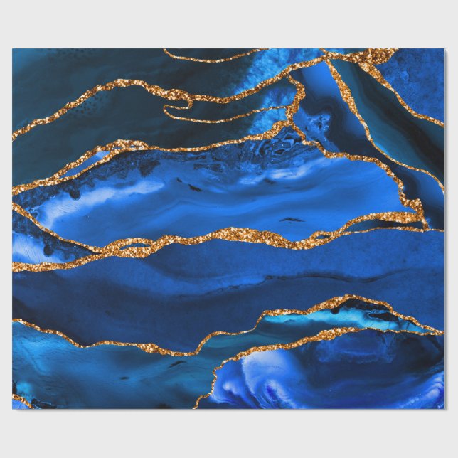 Papier Cadeau Aquarelle de l'Agate bleu Abstrait (Plat)