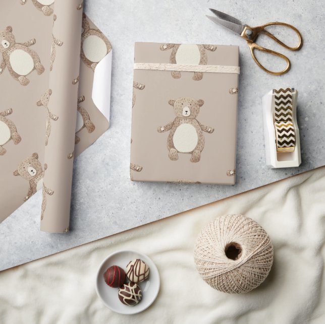 Papier Cadeau Aquarelle de l'ours Brown mignon (Artisanat)