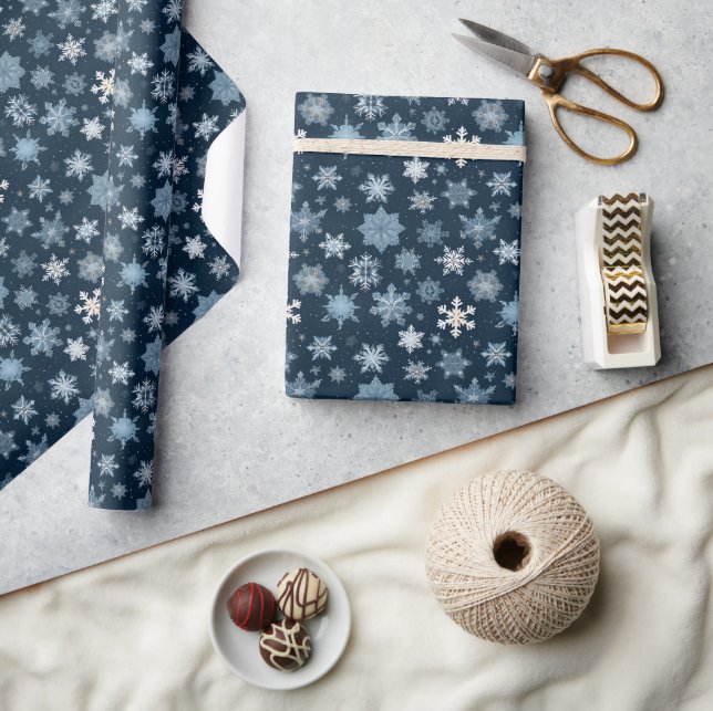 Papier Cadeau Aquarelle de Noël de la marine Flammes de neige (Artisanat)