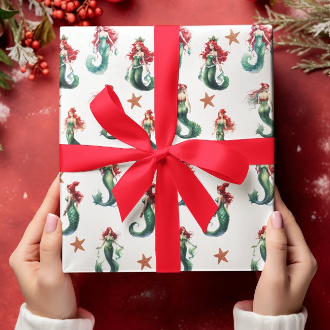 Papier Cadeau Aquarelle de Noël de la sirène (Créateur téléchargé)