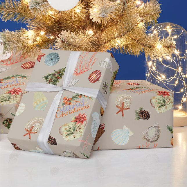 Papier Cadeau Aquarelle de Noël de l'île tropicale (Vacances)