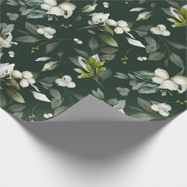Papier Cadeau Aquarelle de Noël Festive Foliage Holly Berry (Coin)